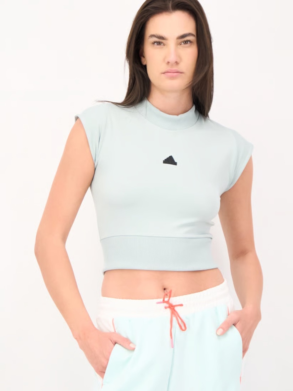 adidas Mint Crop Mock-Neck Cap Sleeve Top